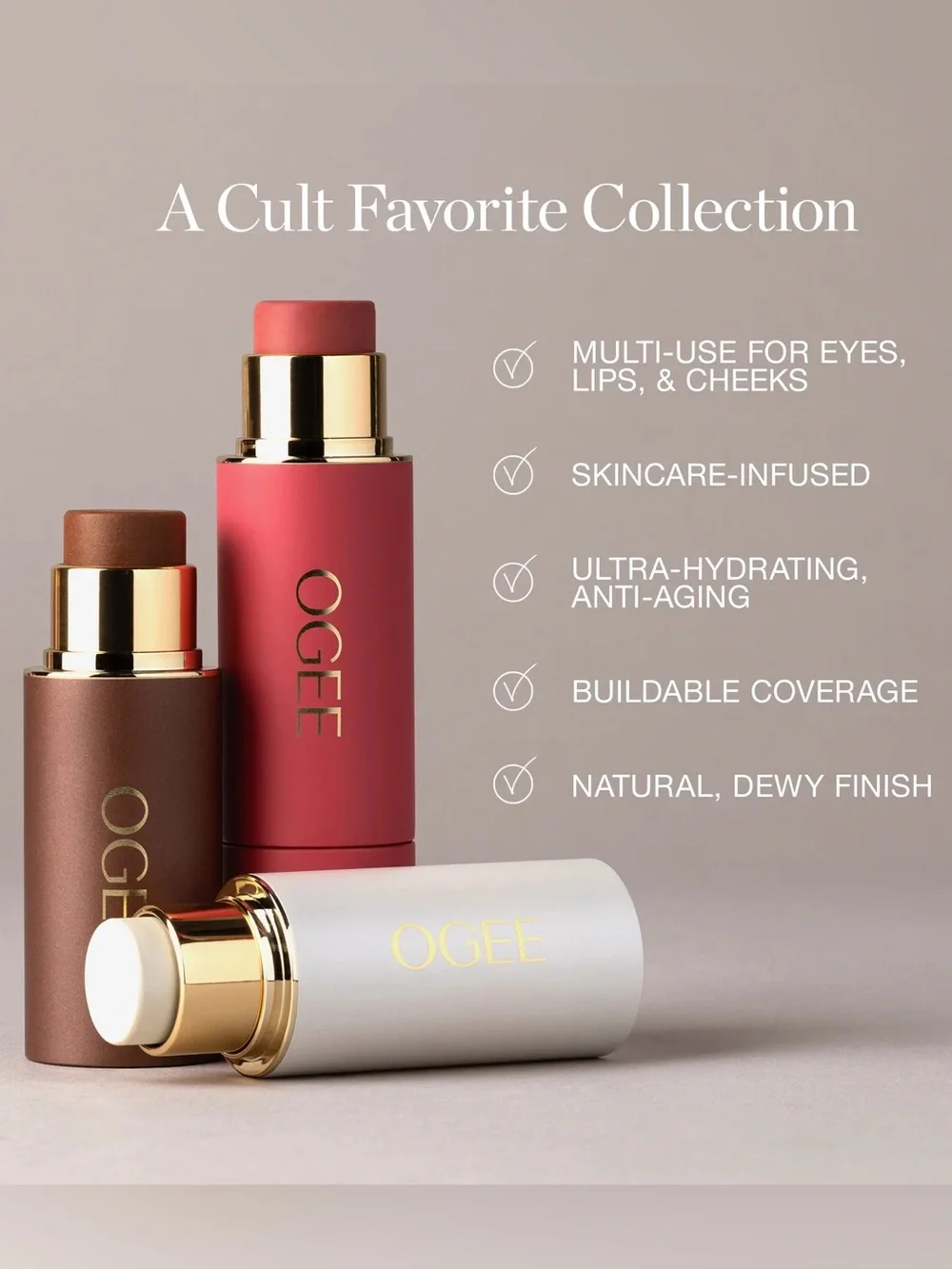 Ogee Crystal Contour Collection: Bronzer, Blush, & Highlighter Face Sticks